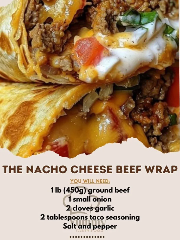 Beef wrap filled with nacho cheese and fresh ingredients.