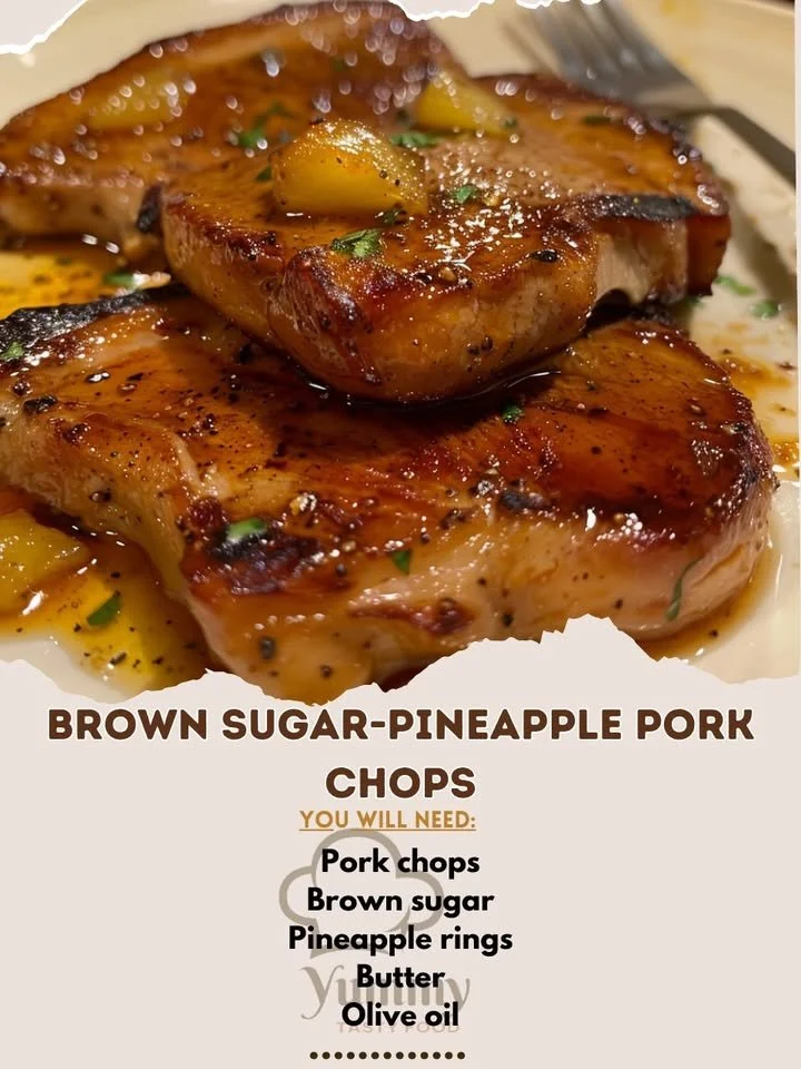 Brown Sugar Pineapple Pork Chops cooked and garnished on a plate