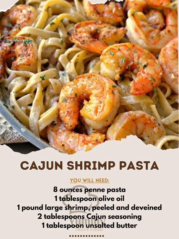 Delicious Cajun shrimp pasta served with fresh herbs and spices
