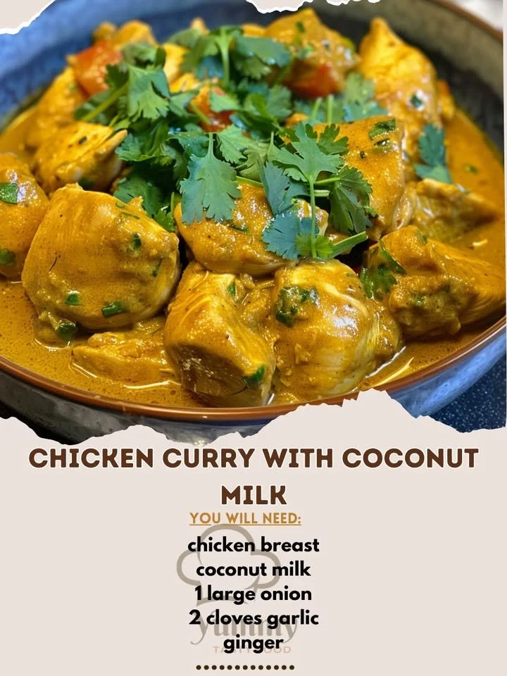 Delicious chicken curry with coconut milk served in a bowl