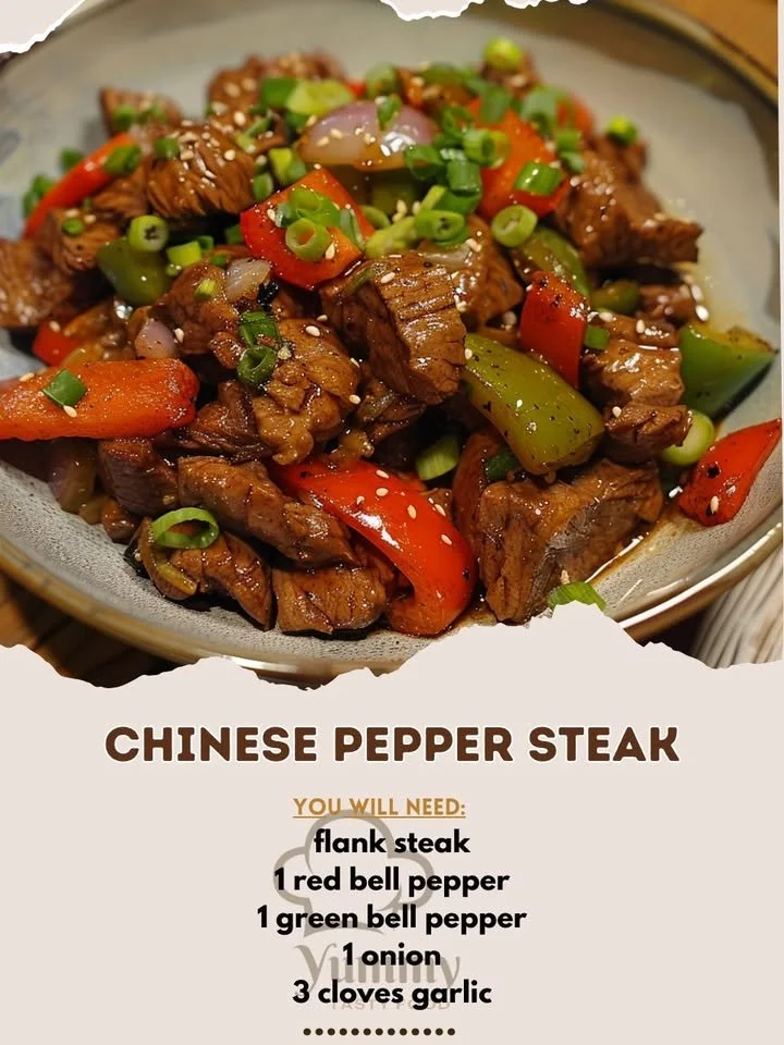 Delicious Chinese pepper steak served with vegetables in a savory sauce