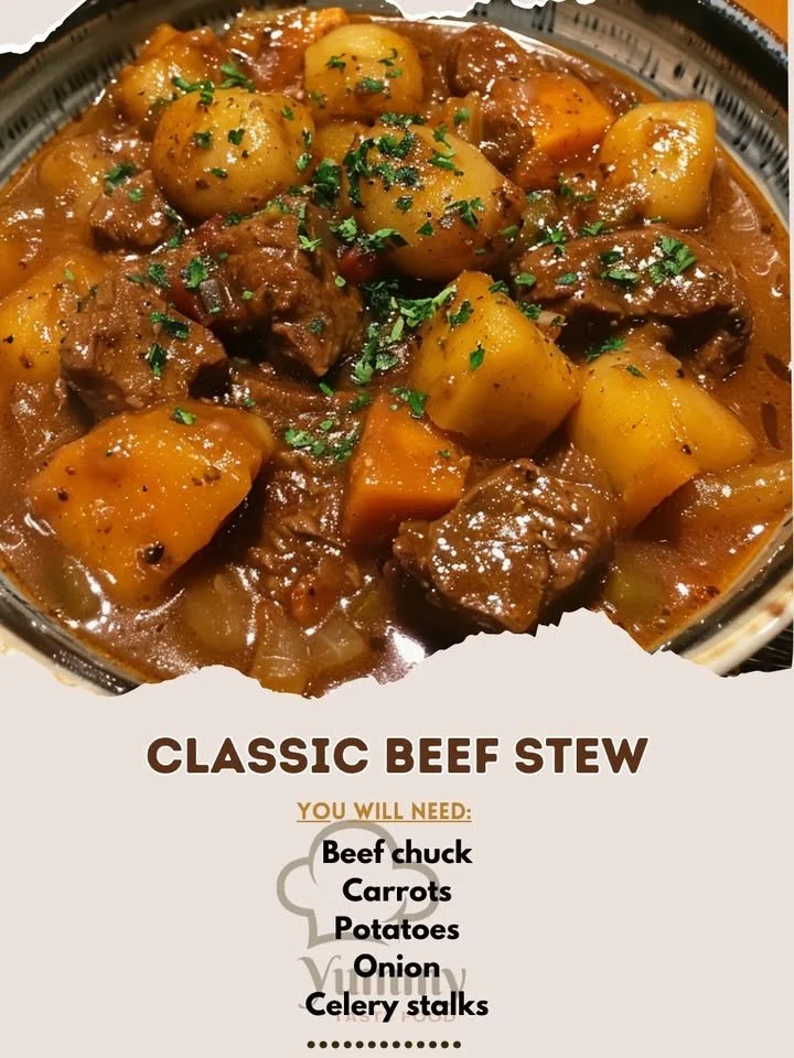 Bowl of classic beef stew with tender meat and vegetables