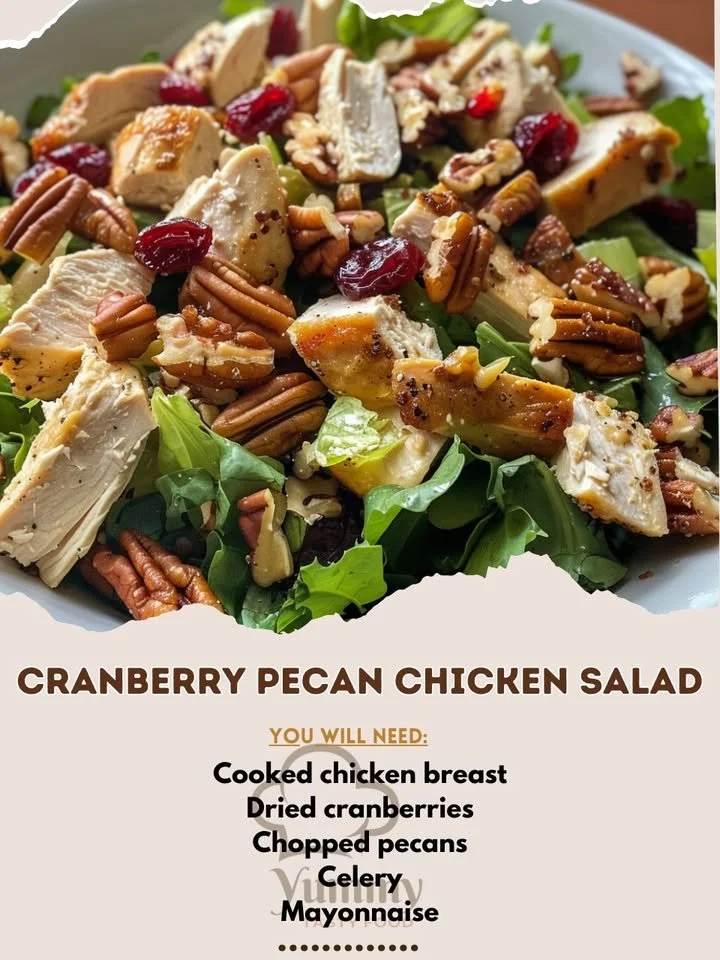 Cranberry Pecan Chicken Salad with chicken, cranberries, and pecans in a bowl