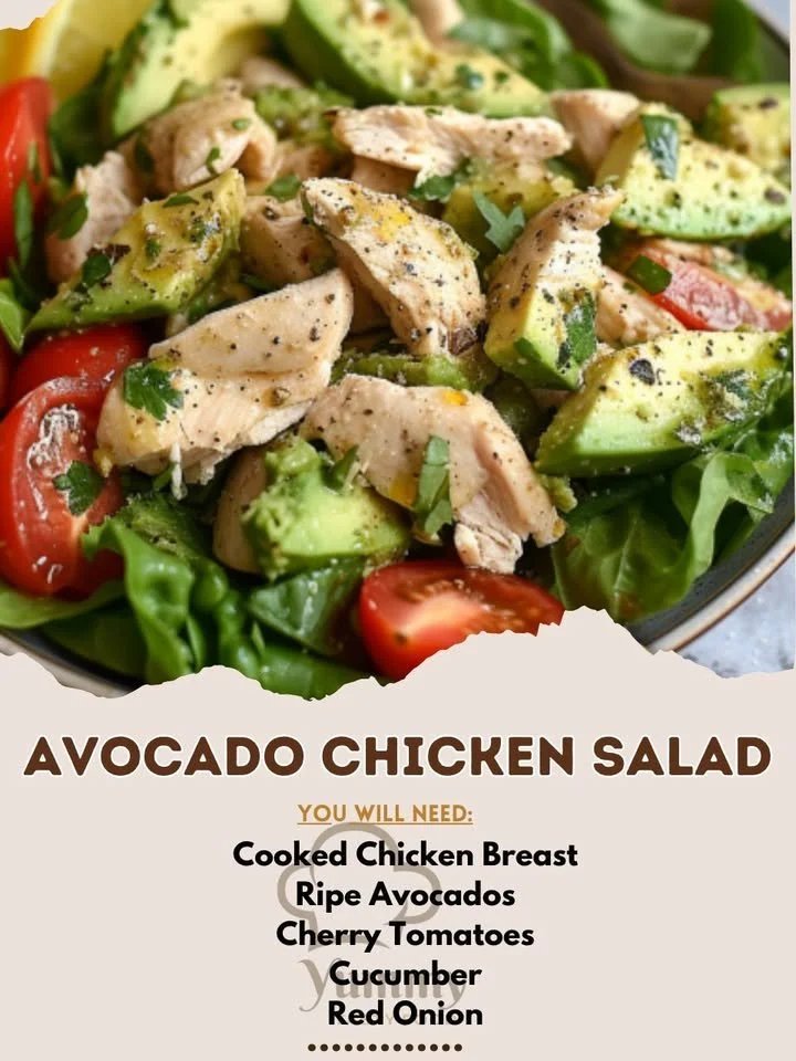 Creamy avocado chicken salad with fresh ingredients in a vibrant bowl