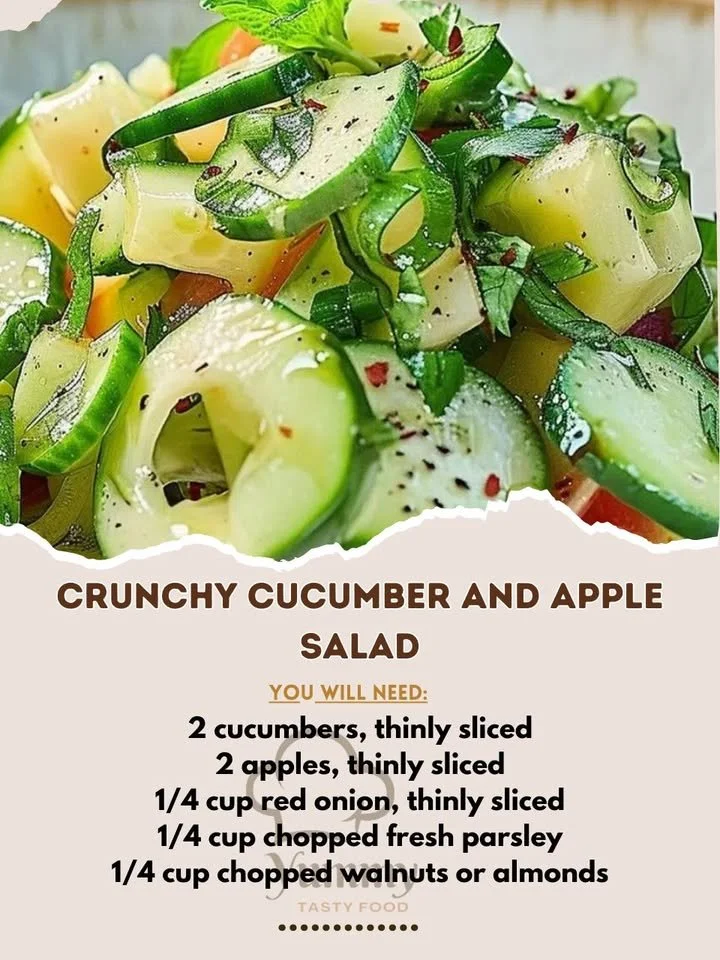 Crunchy cucumber apple salad with fresh ingredients in a bowl.