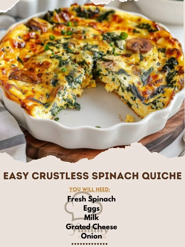 Crustless spinach quiche baked with fresh vegetables and cheese