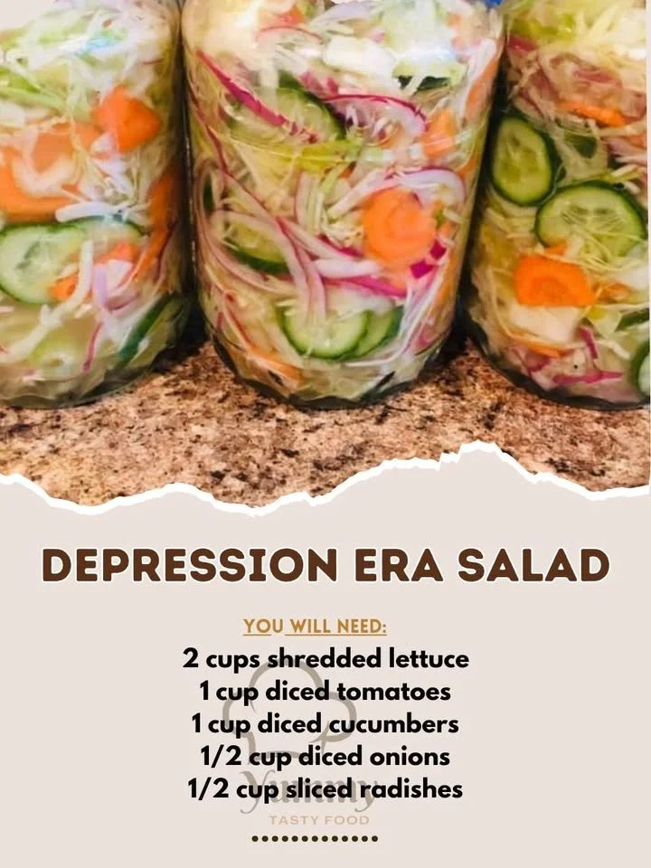 A bowl of Depression Era Salad featuring simple, budget-friendly ingredients.