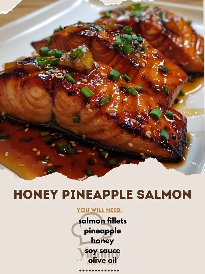Honey Pineapple Salmon dish garnished with fresh herbs and diced pineapple.