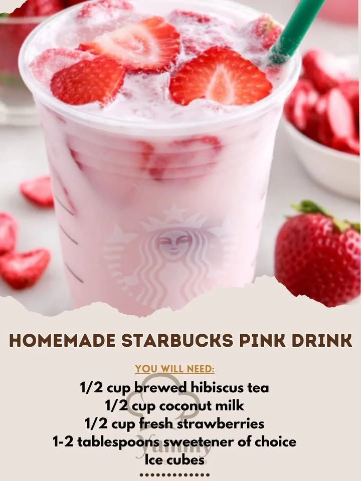 Homemade Starbucks Pink Drink with strawberries and coconut milk in a glass.