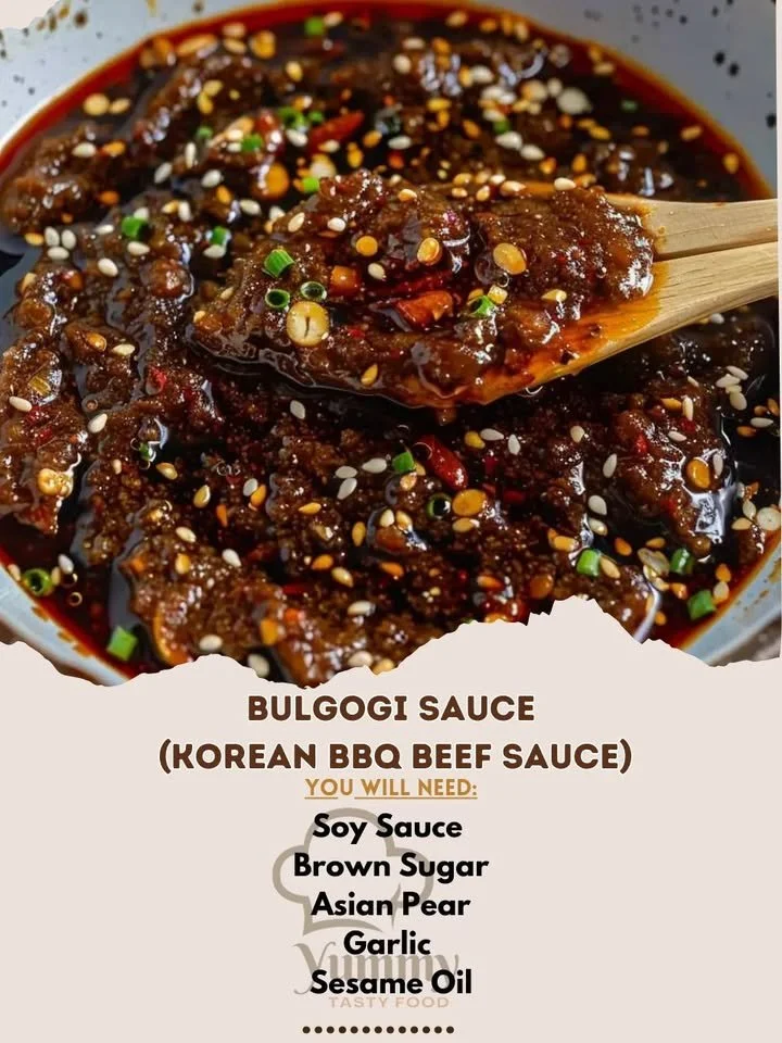 Homemade bulgogi sauce ingredients in a bowl for marinating meat.