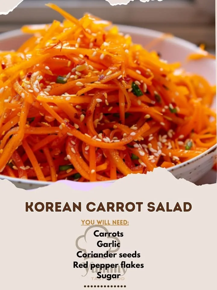 Bowl of vibrant Korean Carrot Salad with fresh vegetables and herbs