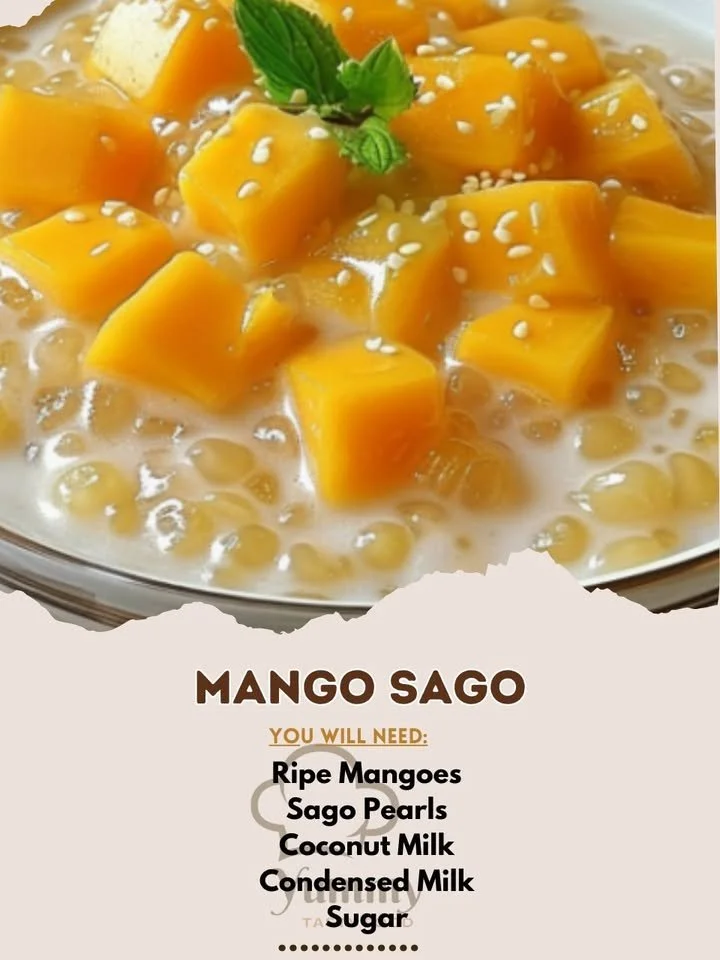 Delicious Mango Sago dessert featuring ripe mangoes and sago pearls.