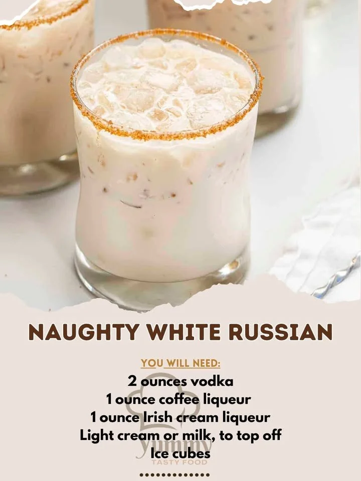 Naughty White Russian Cocktail served in a glass with a creamy texture