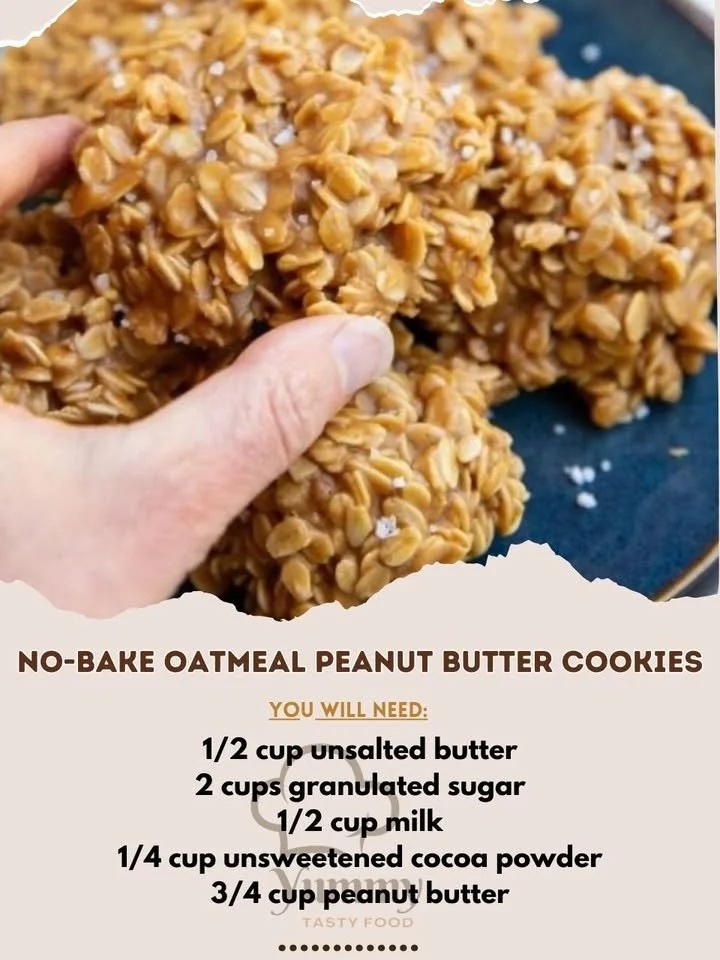 No-bake oatmeal peanut butter cookies stacked on a plate