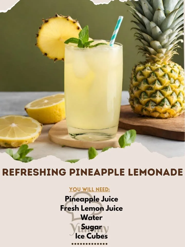 A glass of refreshing pineapple lemonade with a slice of lemon and pineapple garnish