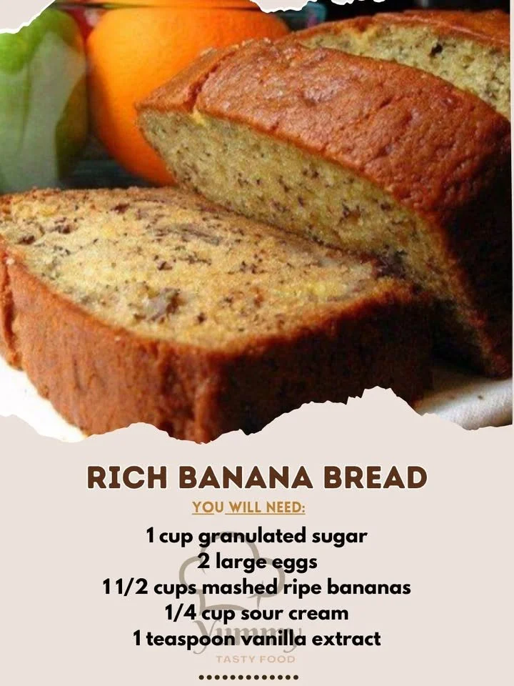 Deliciously rich banana bread loaf fresh out of the oven.