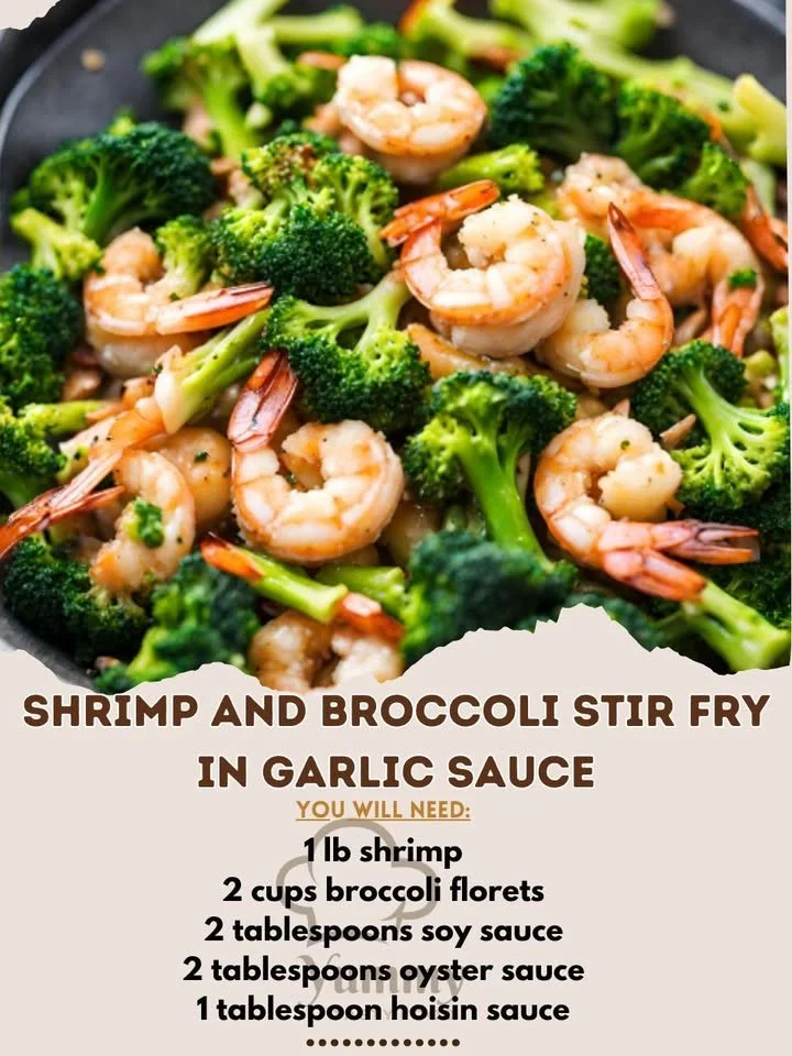 Delicious shrimp broccoli stir-fry with garlic sauce served in a bowl