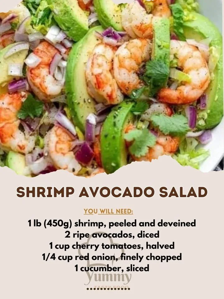 Shrimp avocado salad with fresh ingredients and vibrant colors.