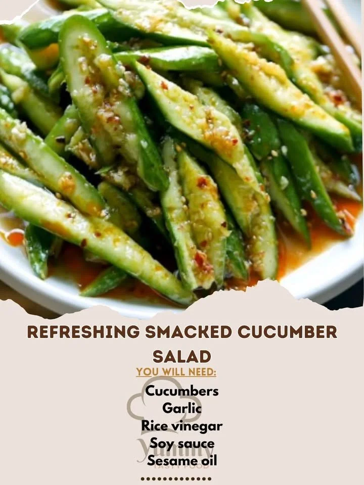 Smacked cucumber salad served in a bowl with fresh herbs and spices.