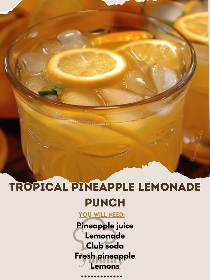Refreshingly bright tropical pineapple lemonade punch served in a glass